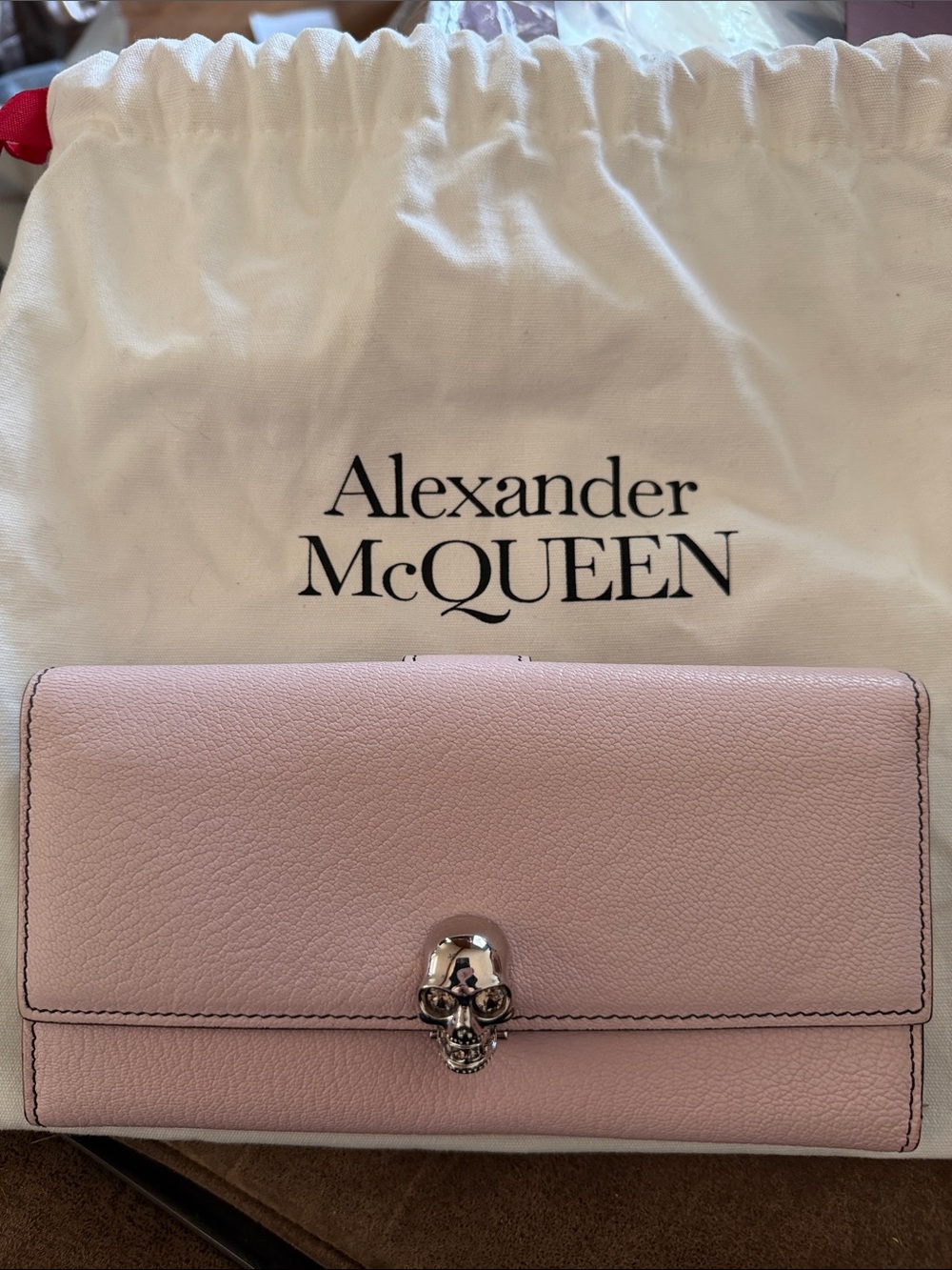 Alexander McQueen Pale Pink Skull-Embellished Wallet NWOT No callouts